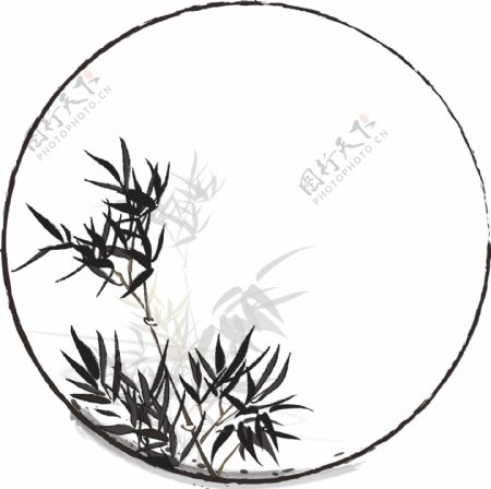 手绘中国风水墨植物边框竹子装饰元素