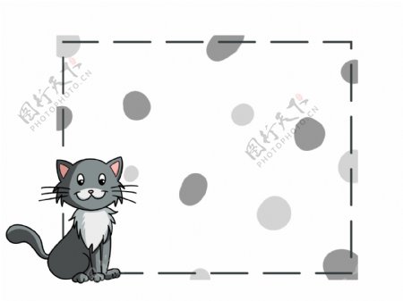 可爱的灰色猫咪边框插画