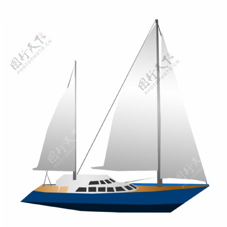 蓝色大型帆船插画