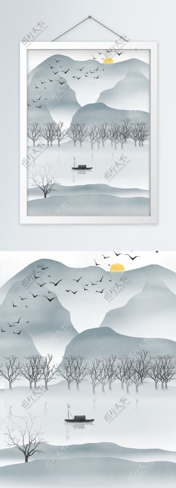 中式浓雾山水意境装饰画
