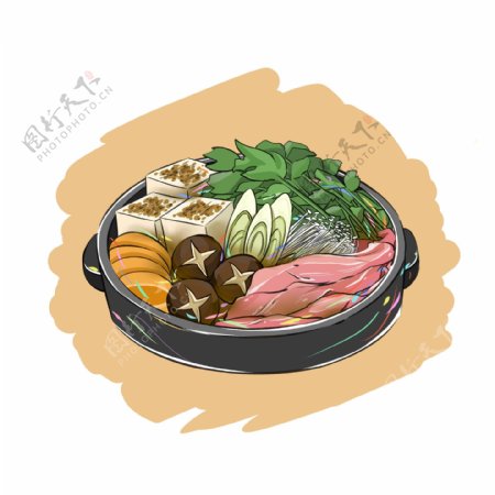 手绘原创动漫食品素材日式食物日式寿喜锅