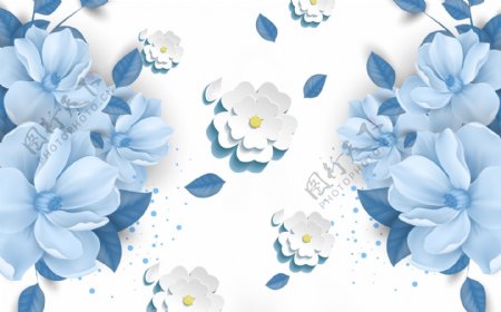 立体蓝色花朵玄关屏风背景墙底纹