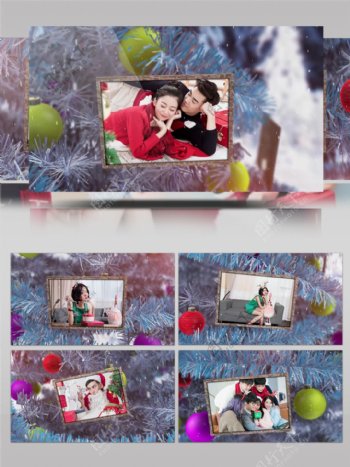 浪漫雪花圣诞节新年祝福片头相册AE模板