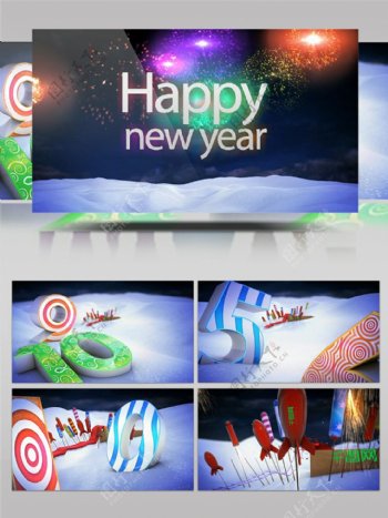 创意雪地动画新年倒计时视频AE模板