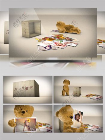 卡通可爱的六一儿童节小熊相册AE模板