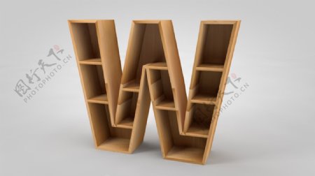 字母W形木质现代货架书架木架C4D建模