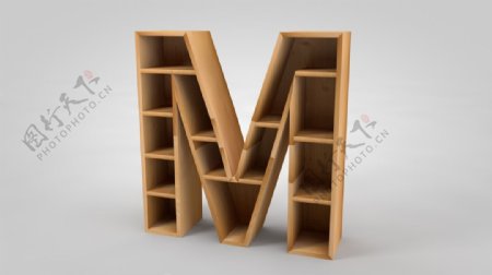 字母M形木质现代货架书架木架C4D建模