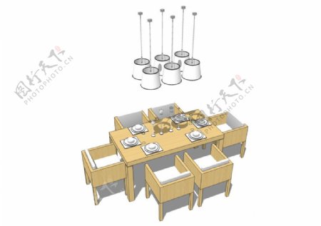 舒适餐桌su模型效果图