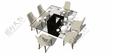 玻璃桌椅su模型效果图