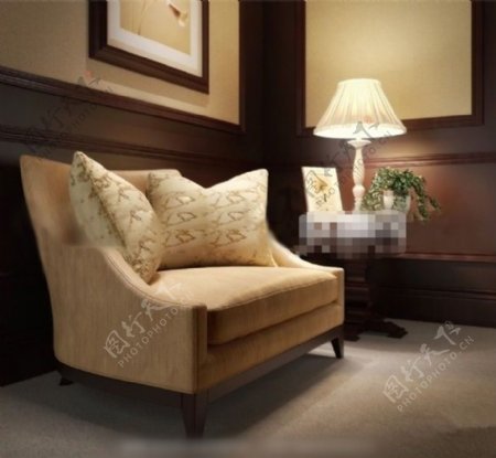 高端暖色调欧式风格单人沙发素材