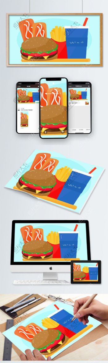 原创矢量文件美食系列之汉堡可乐配图