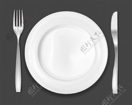 刀叉与餐盘矢量黑色背景素材