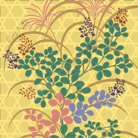 金黄色植物花草花纹背景图