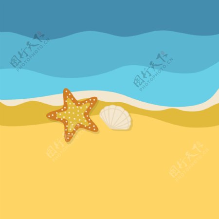 手绘大海海星沙滩背景