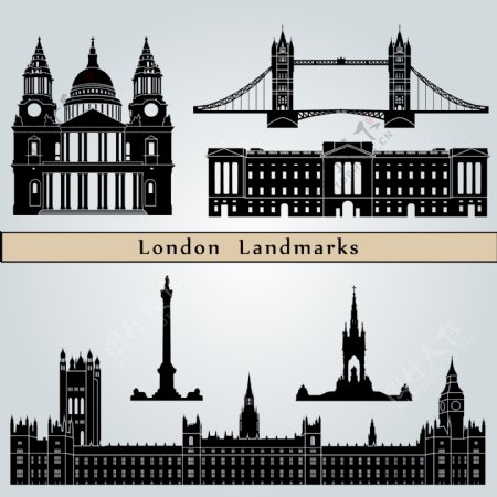 伦敦地标建筑剪影矢量