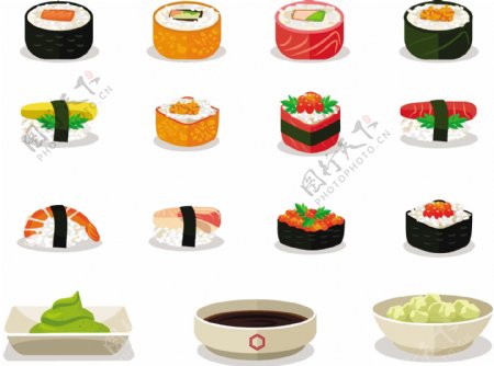 好吃的日本料理寿司矢量图