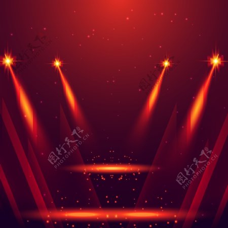 红色舞台炫丽聚光灯背景矢量素材