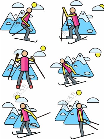 冬季雪山滑雪人物元素