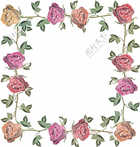 玫瑰花刺绣肌理花边框设计素材