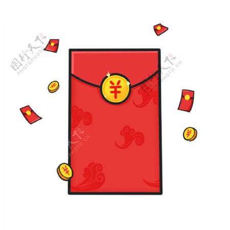 新年红包喜庆金币红色黄色促销打折元素