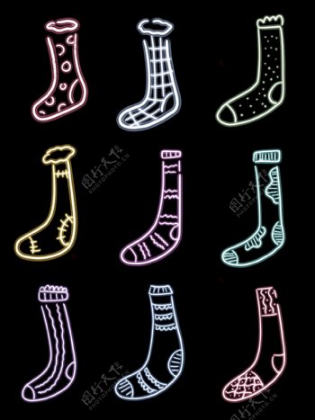 霓虹灯可爱发光袜子装饰图案素材元素