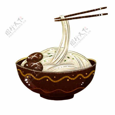 一碗香菇面条一双筷子食物元素