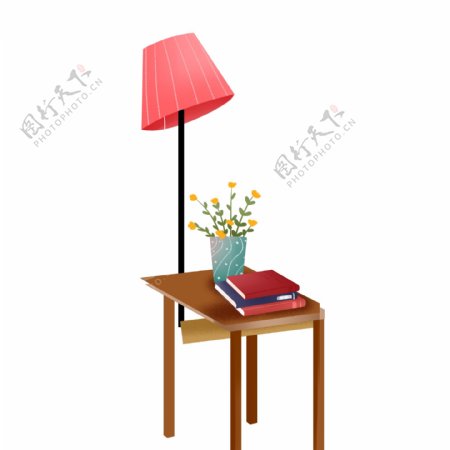 台灯下的桌子书本图案元素