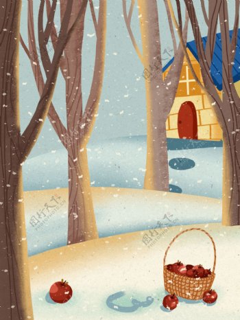 冬季树林小屋背景设计