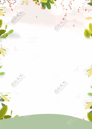 白色简约美妆手绘植物背景设计
