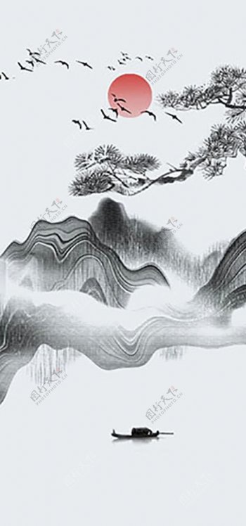 新中式抽象山水画玄关背景墙