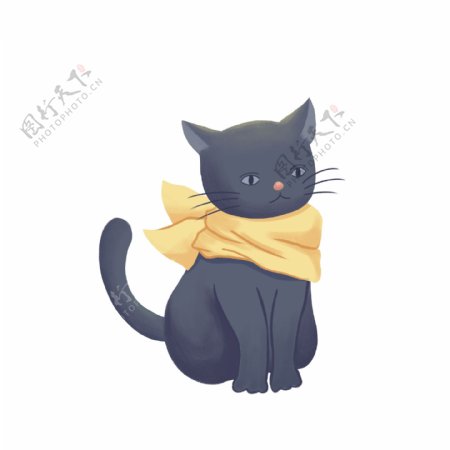 手绘围着丝巾的高冷猫咪萌宠设计