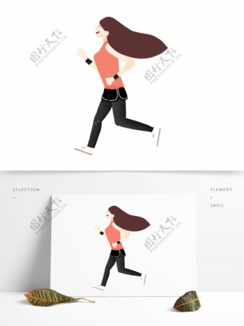 跑步的卡通女孩图案元素设计