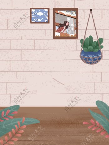 清新春季家居植物壁画背景设计