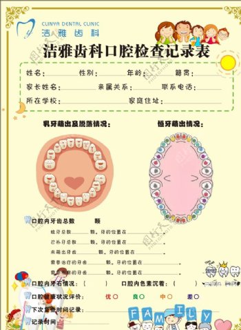 牙科检查记录表