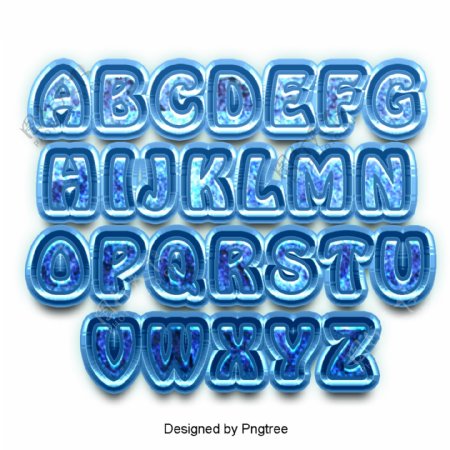 二十四个英文字母设置字体字体字体书法海报蓝色冰水滴3D可爱效果