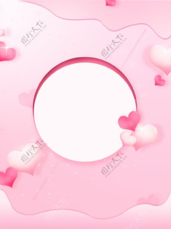 唯美浪漫粉色立体心形背景