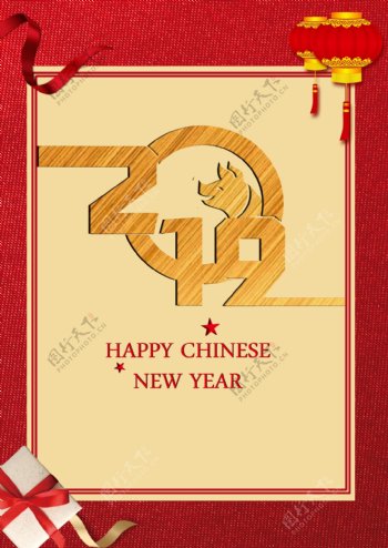 红猪年中国年海报模板