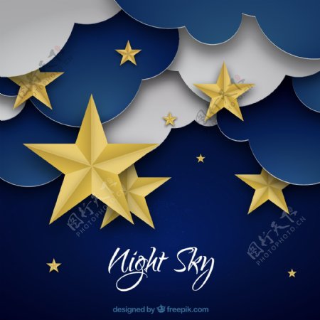 创意夜晚云朵和星星剪贴画