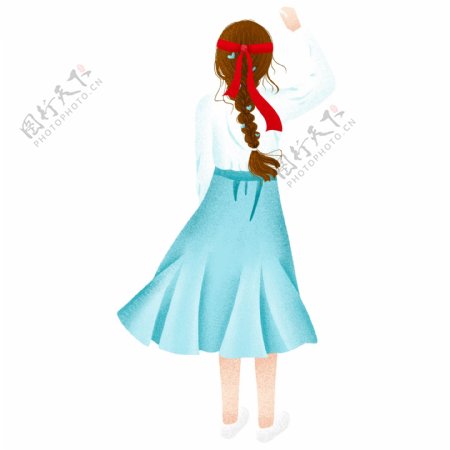 卡通可爱带着红色头巾的女孩人物背影设计