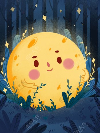 晚安世界树林月亮插画背景