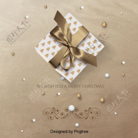 金色的丝带包装豪华礼物圣诞卡片