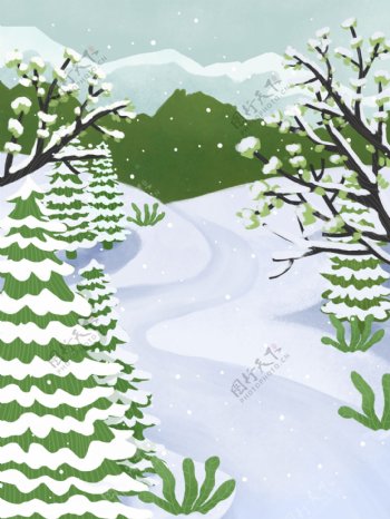 圣诞节雪地树木背景设计