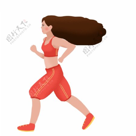 手绘奔跑运动的女孩人物插画