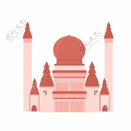 手绘欧式卡通梦幻城堡建筑粉色小清新元素