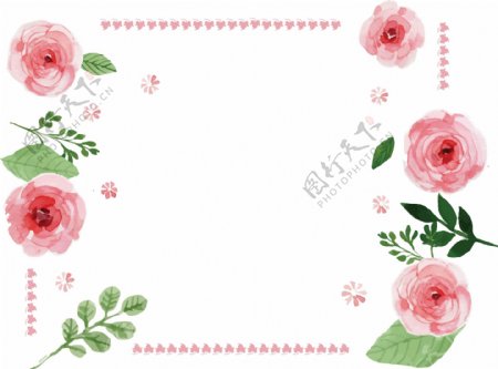 清新水彩花朵粉色花卉边框