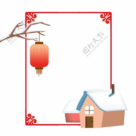 灯笼房子边框中国风边框跨年新年边框