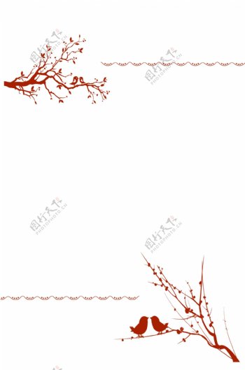 水墨花鸟复古金纸春节新年边框背景