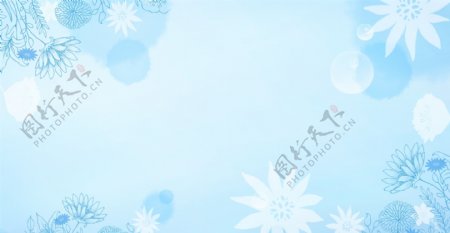 小清新简约花朵边框淡蓝色海报