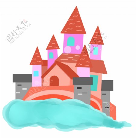 红色的建筑城堡插画