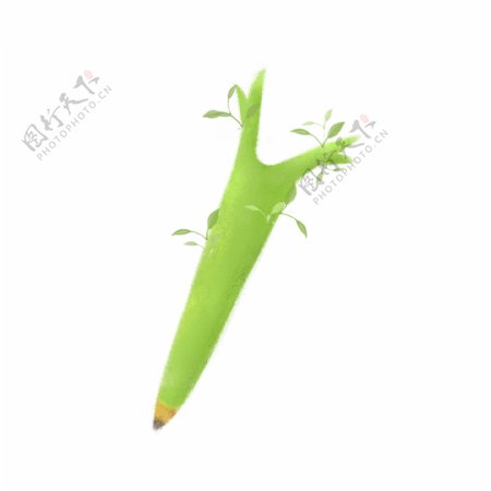 文具用品长树叶的绿色铅笔